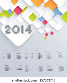 Abstract 3d paper design calendar 2014. Vector eps10.