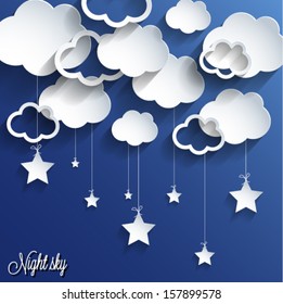 Abstract 3d paper design night sky background. Vector eps10.