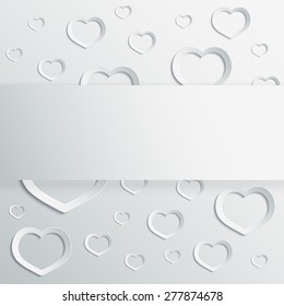 Abstract 3D paper hearts background with place for text. Vector illustration.