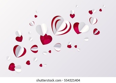 Abstract 3D Paper hearts Cut-out Love romantic message for February 14.Valentines day wedding card,banner Global love day.