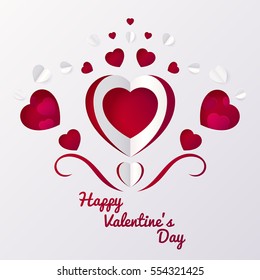 Abstract 3D Paper hearts Cut-out Love romantic message for February 14.Valentines day card,banner Global love day vector illustration.