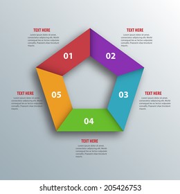 Abstract 3D Paper Infographics. Pentagon shape. Vector illustration