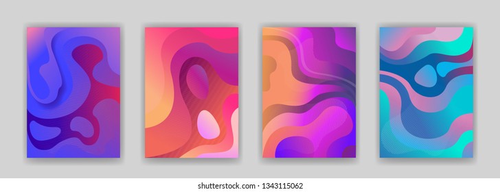 Abstract 3d paper liquid background set. Contrast bright trendy colors, fluid, flow shapes. Can be used as banner, presentation, flyer, poster, web design, website, invitations. Eps10 Vector