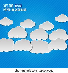 Abstract 3D Paper Sky With Clouds Background. High quality vector illustration. Eps10.