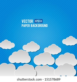 Abstract 3D Paper Sky With Clouds Background. High quality vector illustration. Eps10.