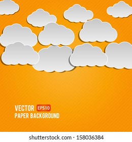 Abstract 3D Paper Sky With Clouds And Sun Background