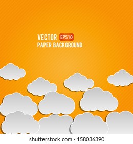 Abstract 3D Paper Sky With Clouds And Sun Background