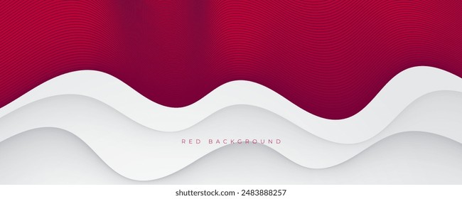 Abstract 3d papercut background red wavy lines texture design vector