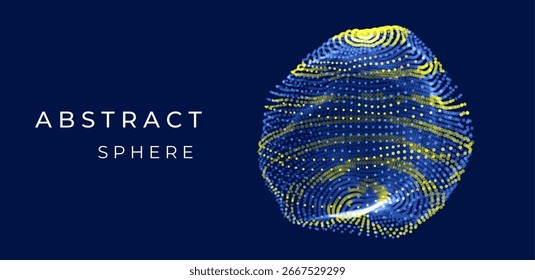 Abstrakte 3D-Teilchensphäre in blauen Tönen mit Mesh- und Hologrammeffekten, die globale Technologie, KI-Intelligenz, Blockchain-Daten, Cyber-Netzwerkstruktur und futuristische Verbindungen symbolisieren.