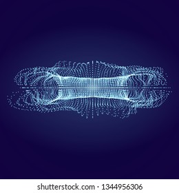 Abstract 3d particles flow in cyberspace. Vector illustration.