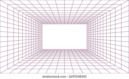 Túnel de grade de perspectiva 3d abstrato com luz branca brilhante no final, criando uma sensação de profundidade e infinidade