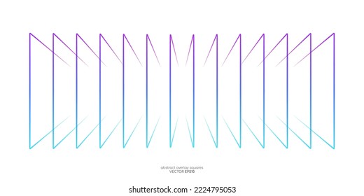 Abstract 3D perspective transparent rectangles line frame overlay pattern by colorful gradient blue purple on white background. Vector design element in concept modern technology.