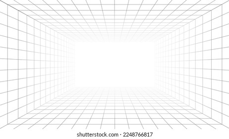 Abstract 3d perspective wireframe design isolated on transparent background