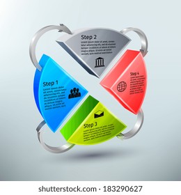 Abstract 3d pie chart business infographics layout template with process and arrows vector illustration