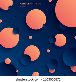 Abstract 3D Pink and Blue Gradient Circles Shapes Random on Dark Blue Background. Vector Illustration