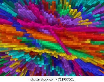 Abstract 3D Pixel Art Isometric Blowing Up Background for Design Project  - Vector Illustration 