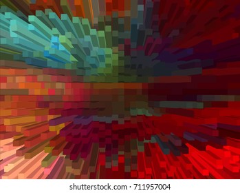 Abstract 3D Pixel Art Isometric Blowing Up Background for Design Project  - Vector Illustration 
