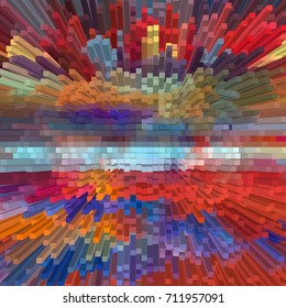 Abstract 3D Pixel Art Isometric Blowing Up Background for Design Project  - Vector Illustration 
