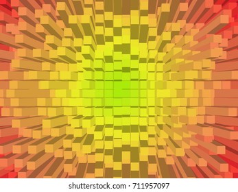 Abstract 3D Pixel Art Isometric Blowing Up Background for Design Project  - Vector Illustration 