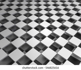 Abstract 3d plane with squares and holes. Vector background.