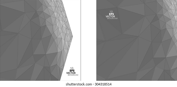 Abstract 3D polygonal background, black and white vector.
