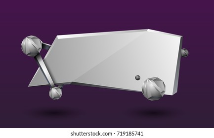 Abstract 3D polygonal banner for text. Gray polygonal geometric rectangular frame with a molecular sieve. Template for a technological or scientific presentation.