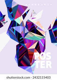 Abstract 3D polygonal glass shapes. Colorful crystal background for poster design.