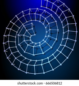 Abstract 3d polygonal helix on blue.