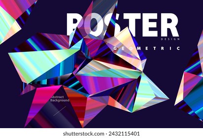 Abstract 3D polygonal iridescent shapes. Colorful glass crystal