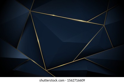 Abstract 3d polygonal pattern luxury dark blue with gold background