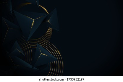 Resumen 3d patrones poligonales líneas de lujo azul oscuro con fondo dorado