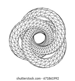 Abstract 3D polygonal wireframe geometric knot isolated.