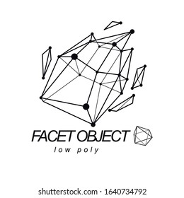Abstract 3d polygonal wireframe object, vector geometric low poly design element. Technology corporate logo.