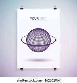 Abstract 3D purple planet with shadow print on A4 / A3 paper  Eps 10 vector illustration