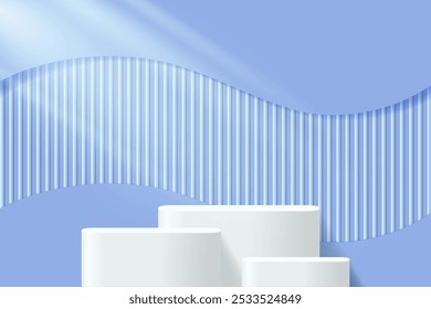 Abstractas fondo de podio púrpura 3D. Maqueta minimalista moderna para presentación de productos. Podio de pedestal de cilindro púrpura realista. Escaparate geométrico con espacio de copia. 