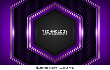 Resumen Las capas de fondo 3D violeta tecno se superponen en el espacio oscuro con la decoración de efecto luz blanca. Elementos modernos de plantilla de diseño gráfico para volante, tarjeta, portada, folleto o página de inicio