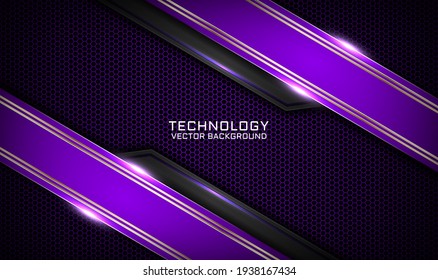 Abstract 3D purple techno background overlap layers on dark space with white light effect decoration. Modern graphic design template elements for flyer, card, cover, brochure, or landing page