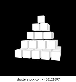Abstract 3d pyramid from cubes. Isolated on black background. Vector illustration.