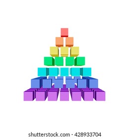Abstract 3d pyramid from cubes.Isolated on white background.Vector colorful illustration.