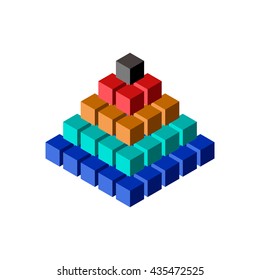 Abstract 3d pyramid from cubes.Isolated on white background.3d isometric style.Vector colorful illustration.