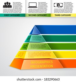 Abstract 3d Pyramid Infographics Design Template With Title Categories And Progress Options Vector Illustration