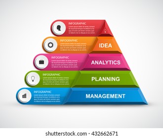 Abstract 3D pyramid options infographics template for presentations or information booklet. Vector illustration.