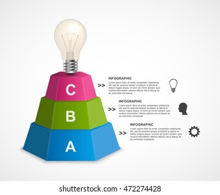 Abstract 3D pyramid options infographics template for presentations or information booklet. Vector illustration. 