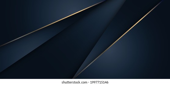 Abstract 3D realistic blue stripes layer with golden lines luxury style background. Vector illustration