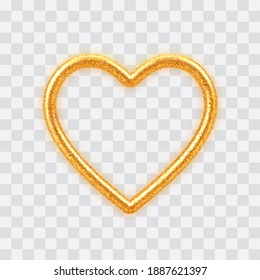 Abstract 3D realistic golden heart with glitter texture isolated on transparent background. Valentines day gold luxury decoration. Vector illustration.