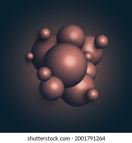 Resumen grupo realista 3D de esferas estructura sobre fondo azul oscuro. Ilustración del vector