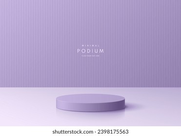 Abstract 3D realistic purple and white cylinder podium pedestal background with natural lighting scene. Minimal mockup product display presentation, Stage showcase. Platforms vector geometric design.