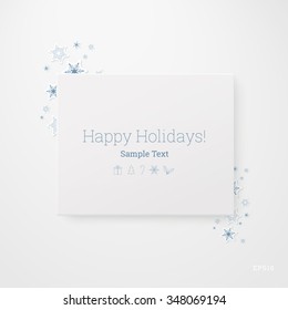 Abstract 3D rectangle text box with snowflake decoration and icon set for web site, banner, holiday greeting - blue version
