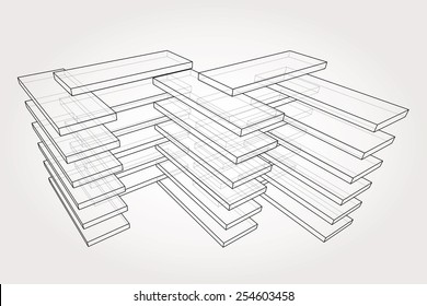 Abstract 3D rectangles geometrical vector background.