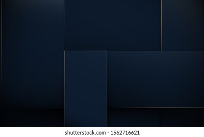 Abstract 3d rectangles pattern luxury dark blue with gold background